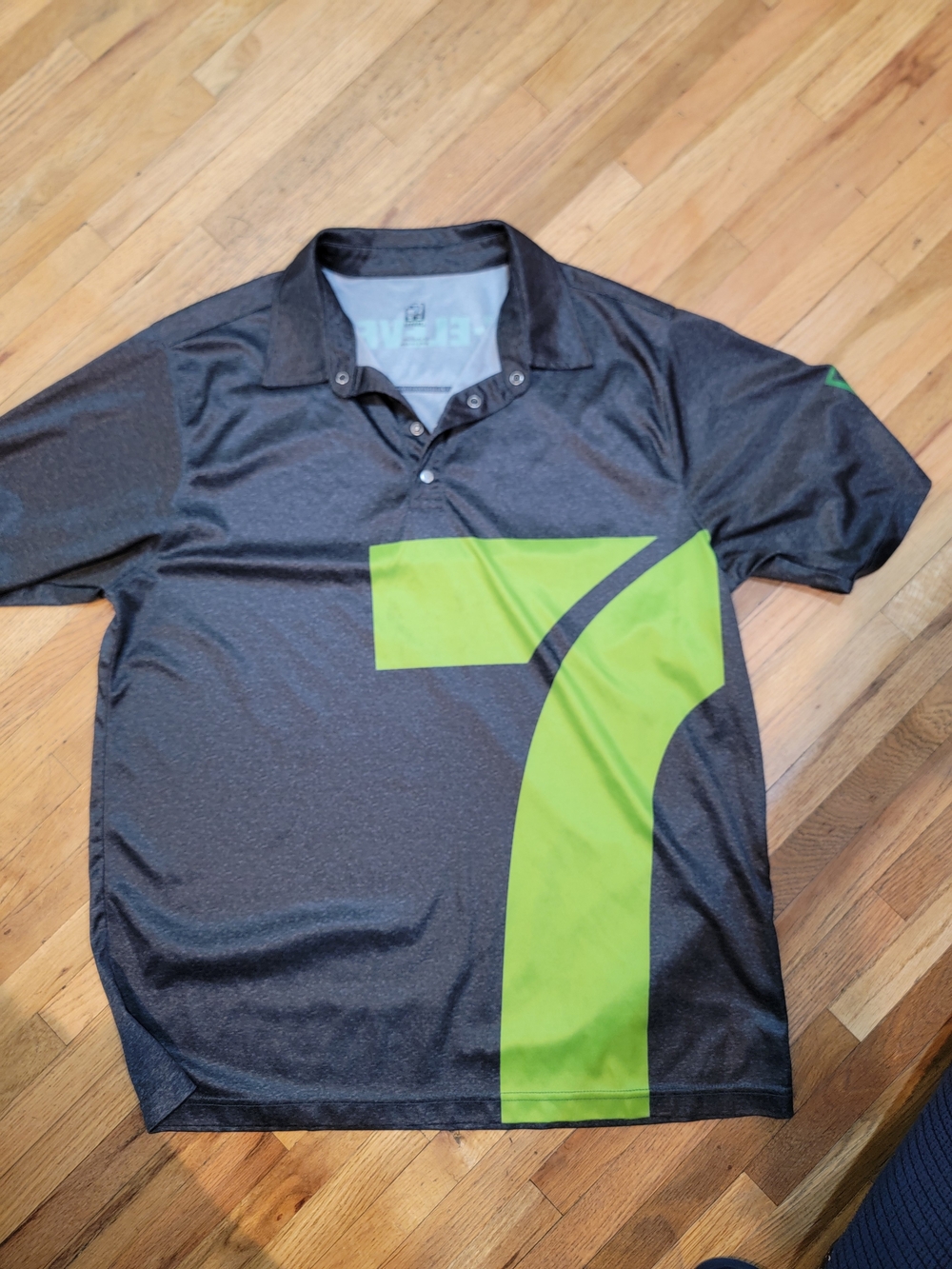 Men's Gray Polo Shirt with Lime Graphic Seven From 7-11 Store Vintage